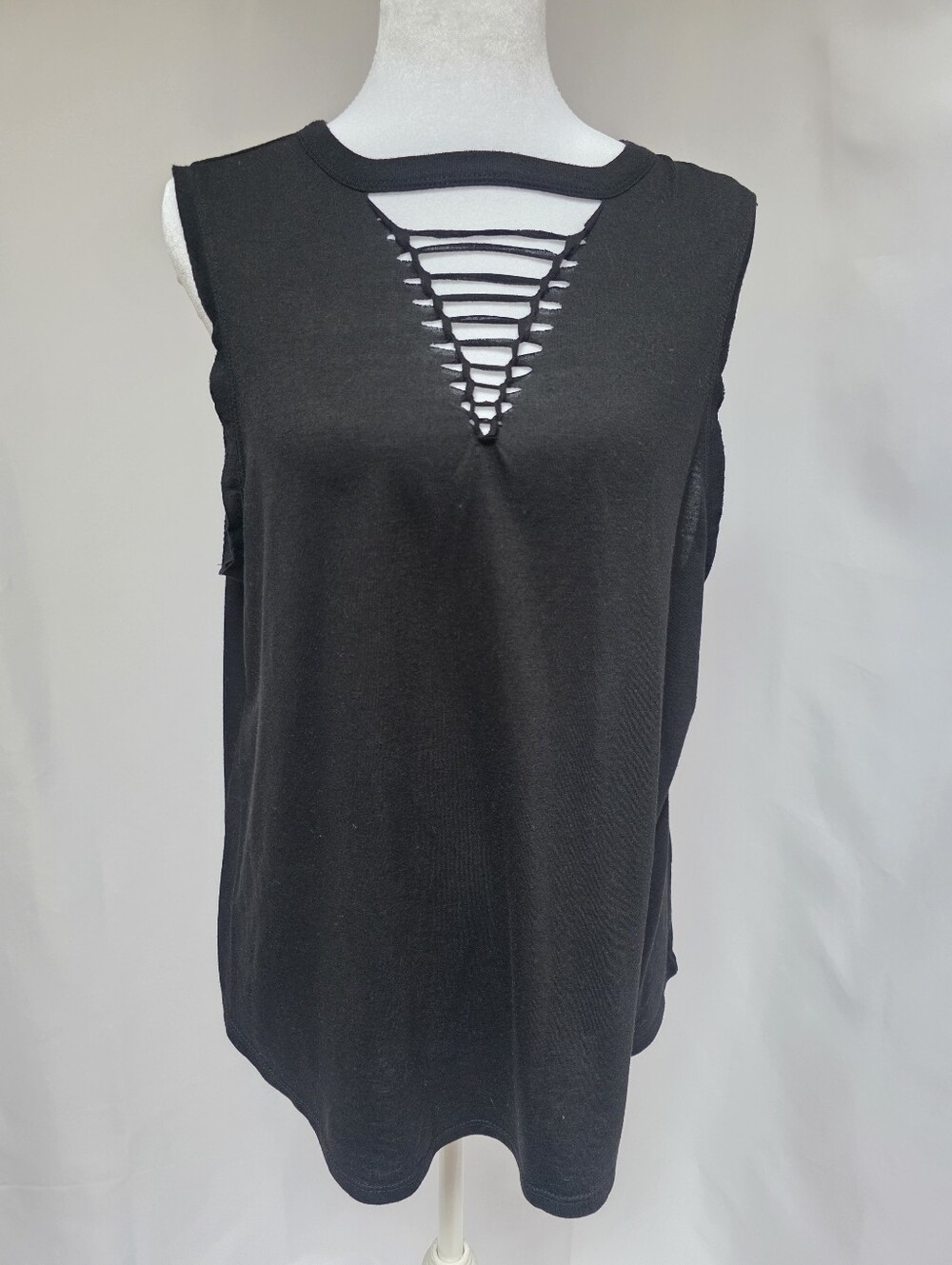 SO Black Lace-Up Neck Sleeveless Longline Top Size L